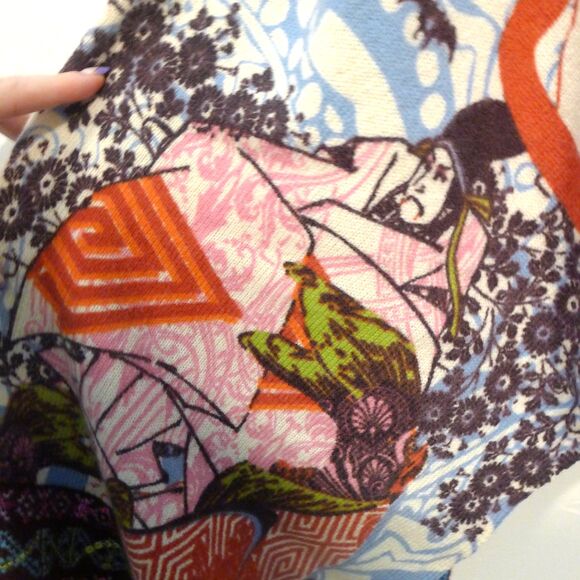 LARK RISING 100% Merino Wool Floral/Asian Vampire Printed Cardigan Wrap M - Picture 8 of 12